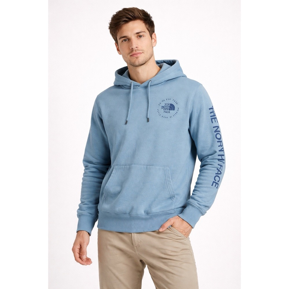 The North Face Hoodie Men's S Blue Pullover Sweatshirt Logo Graphic Cotton Blend
